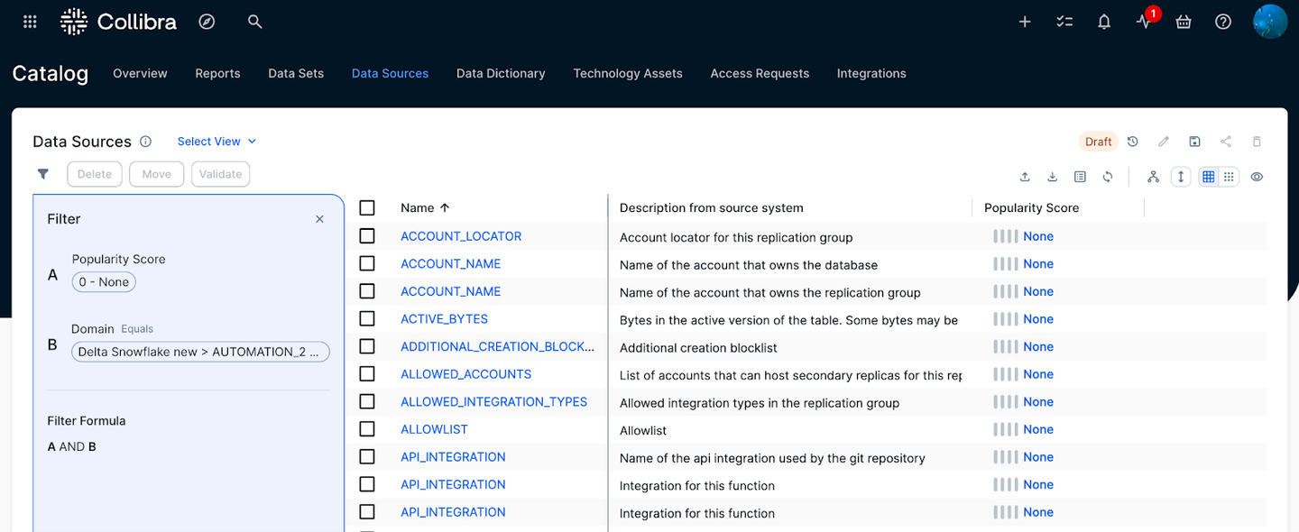 Data Stewards can quickly find unused tables by filtering their asset views for a low “Popularity Score.”