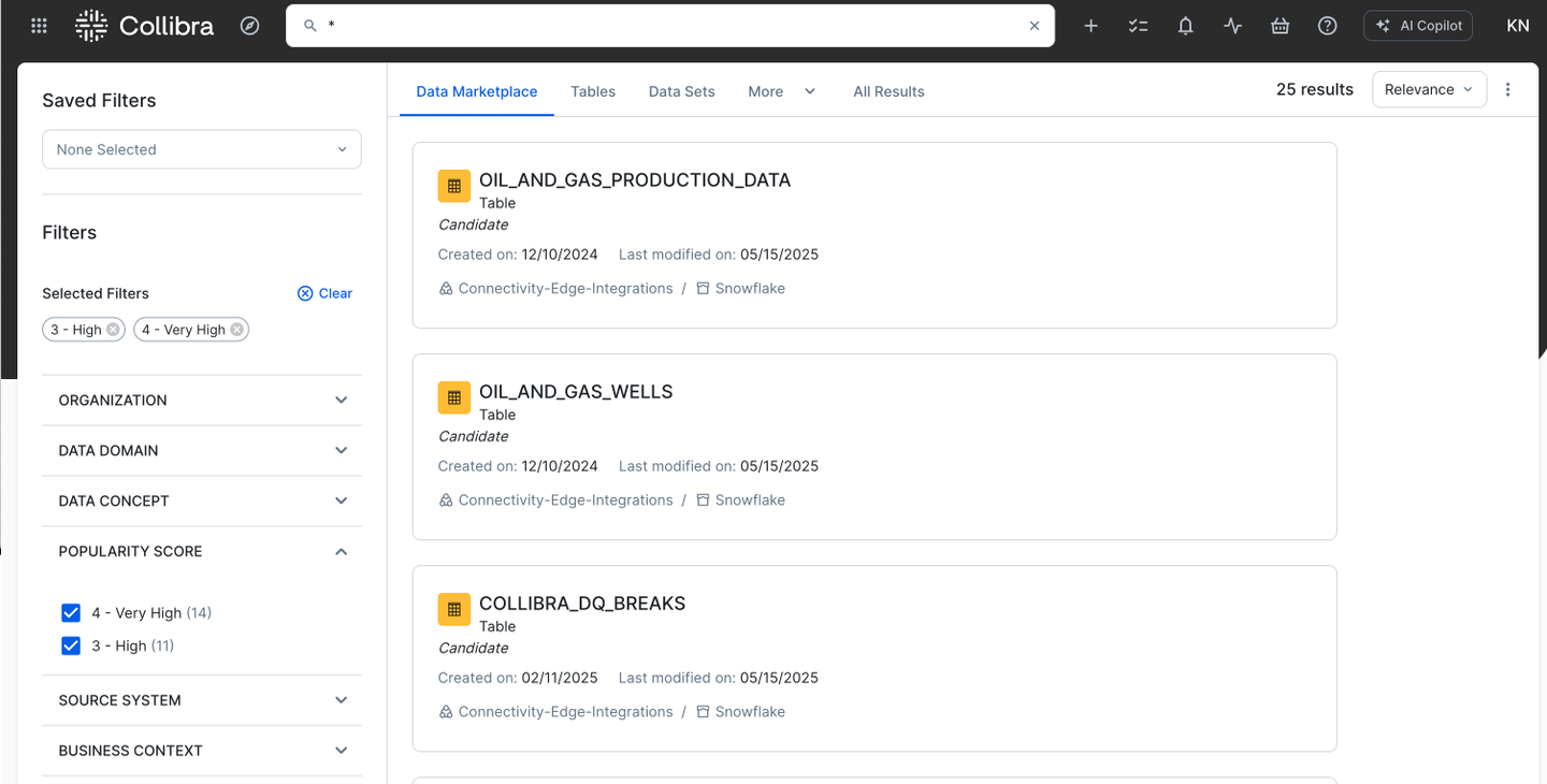Pinpoint your most-used tables and optimize your data products by filtering with the “Popularity Score” facet in the Data Marketplace.