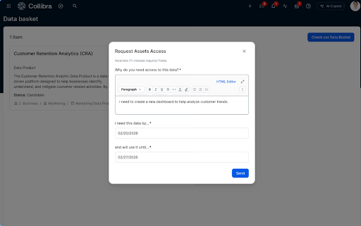 Request access to trusted data products instantly, directly from the Data Marketplace interface.