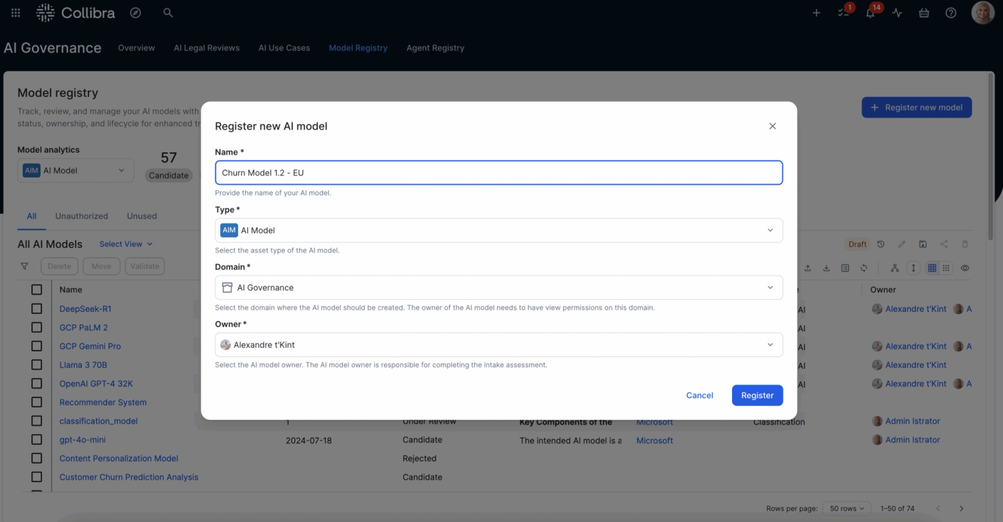 New AI model registering into Collibra AI model registry
