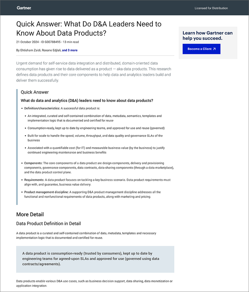 Quick answer: What do D&A leaders need to know about data products? cover image