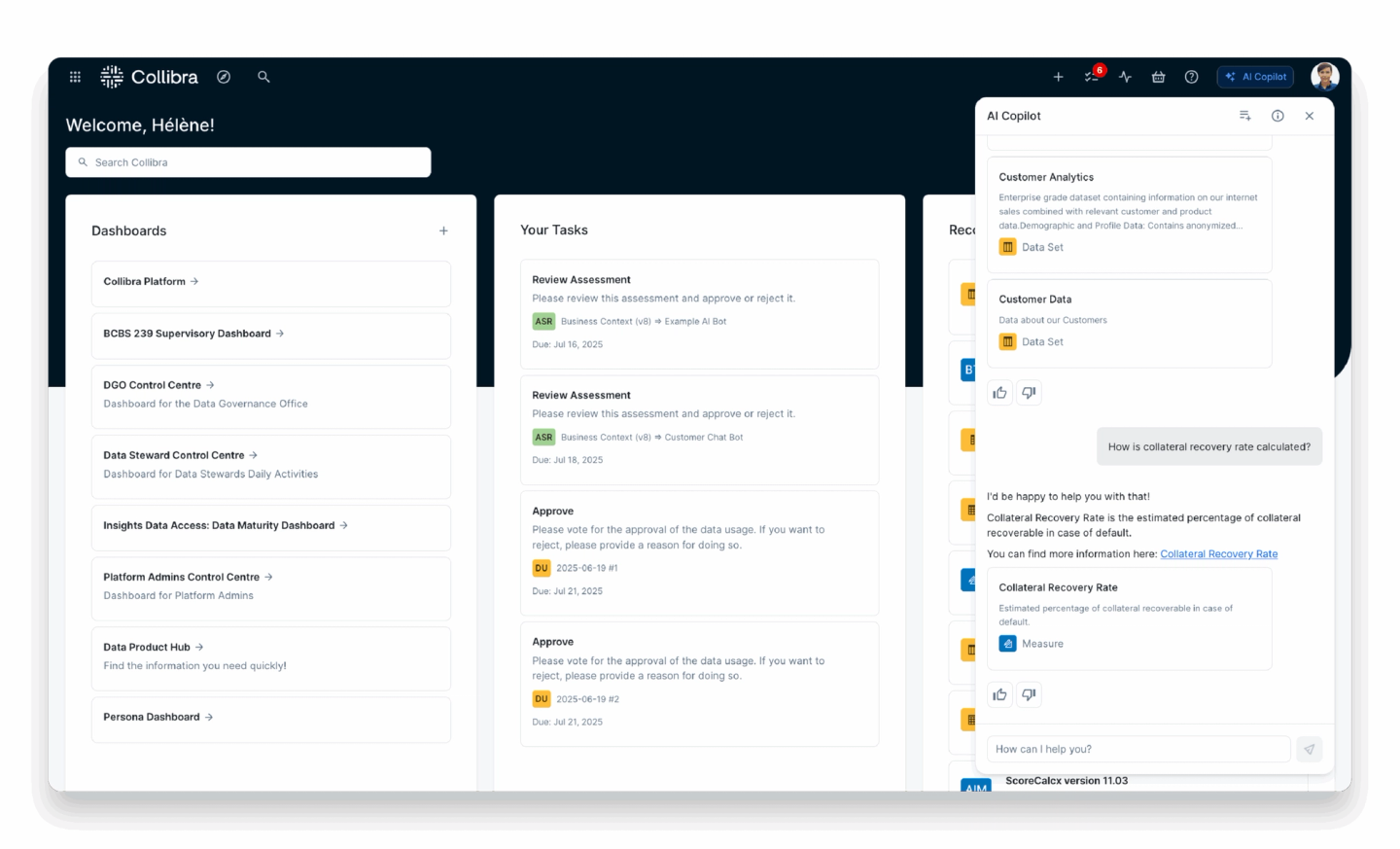 Asking Collibra AI Copilot a question directly from the homepage for instant data guidance