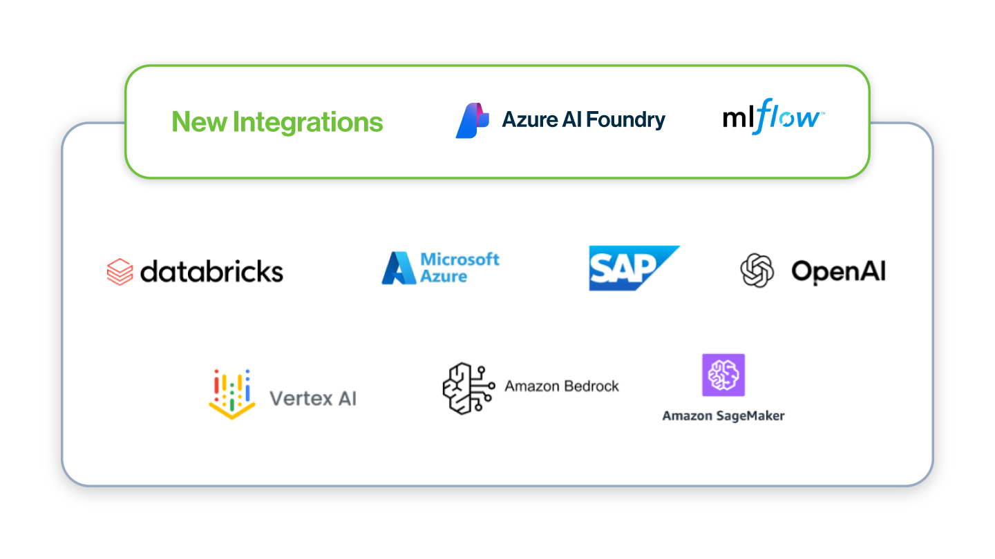 Expanded ecosystem of AI platform integrations now includes Azure AI Foundry and MLflow