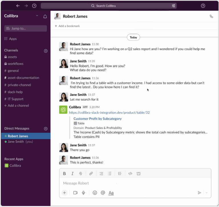 Share data assets via Slack