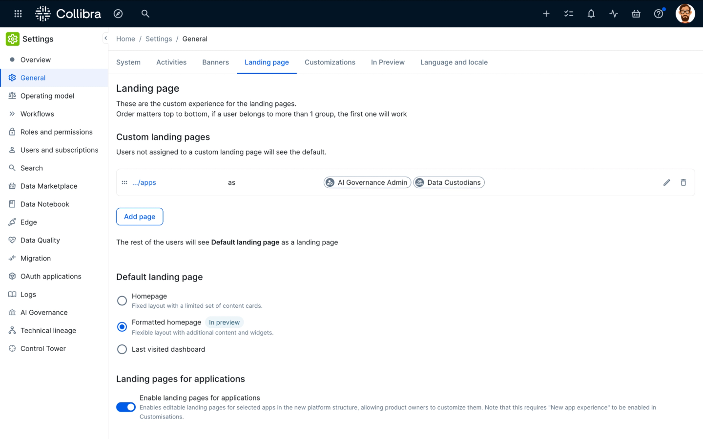Admins can now easily tailor custom homepage experiences in the Settings menu.