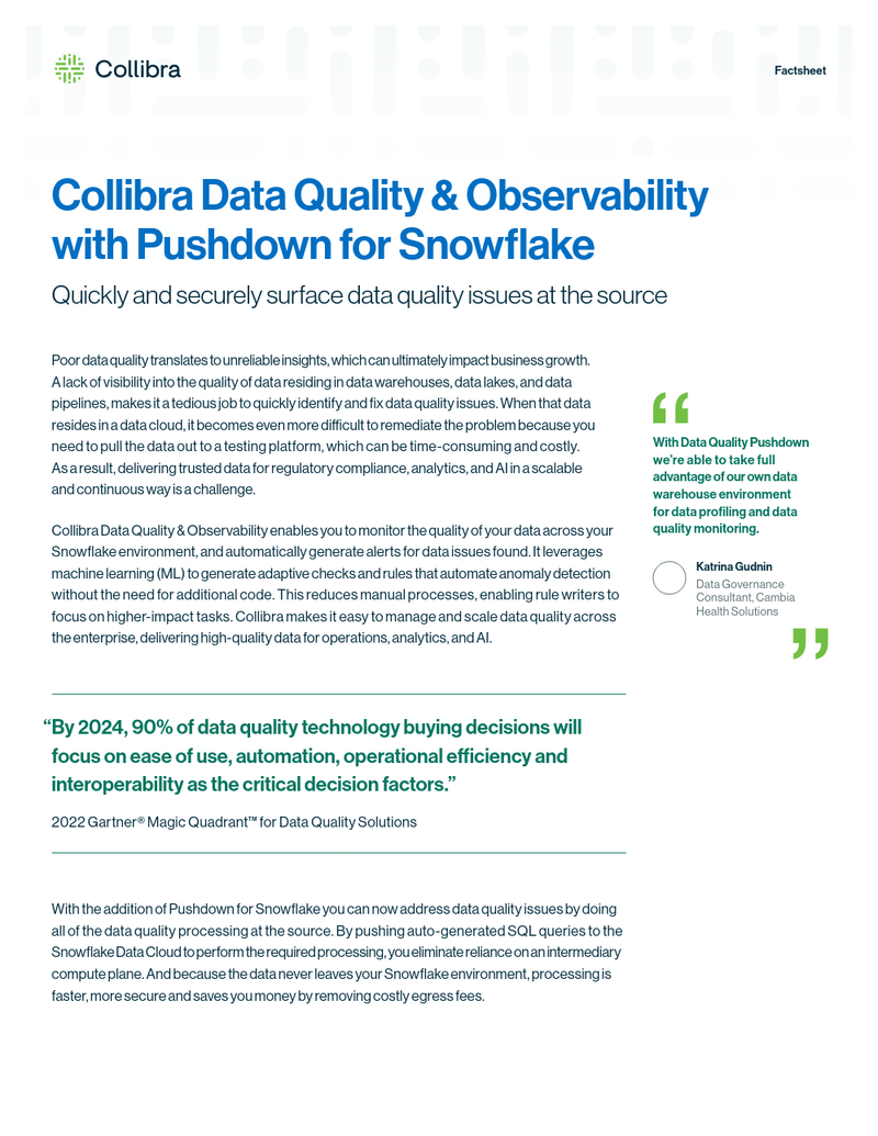 Collibra Data Quality with Pushdown for Snowflake cover image