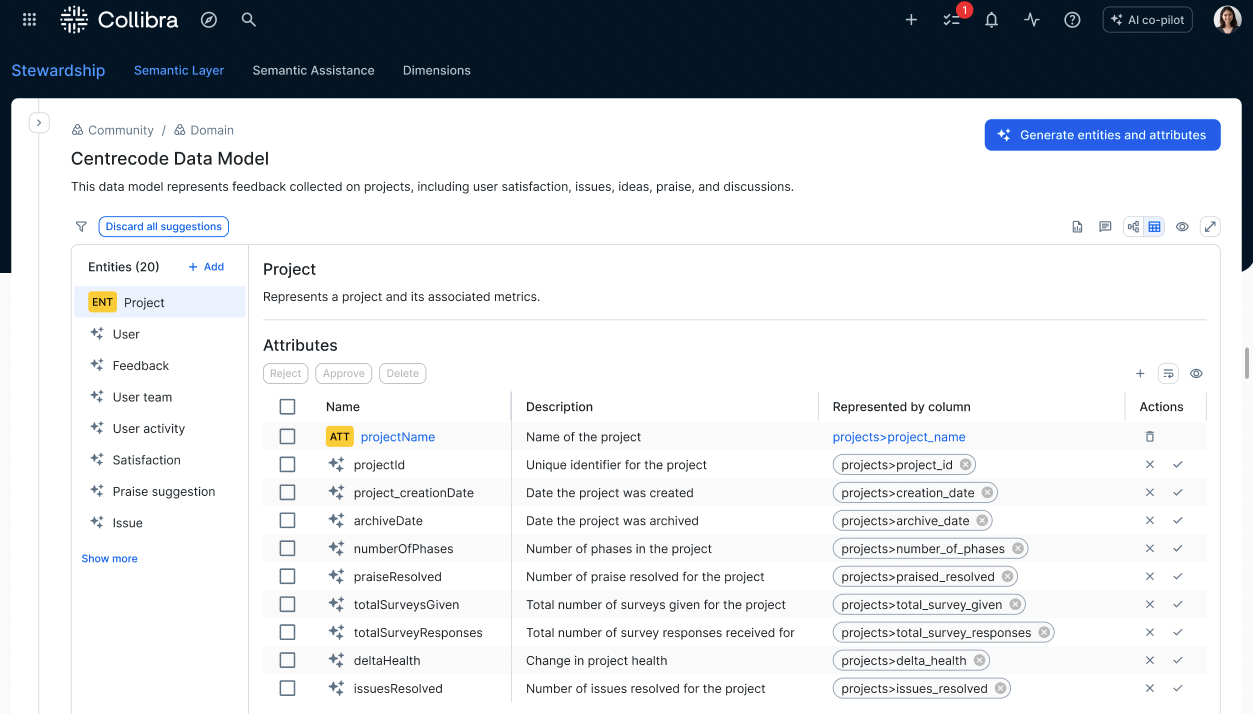 Map data attributes by selecting the specific data model and data entities to power AI-suggestions
