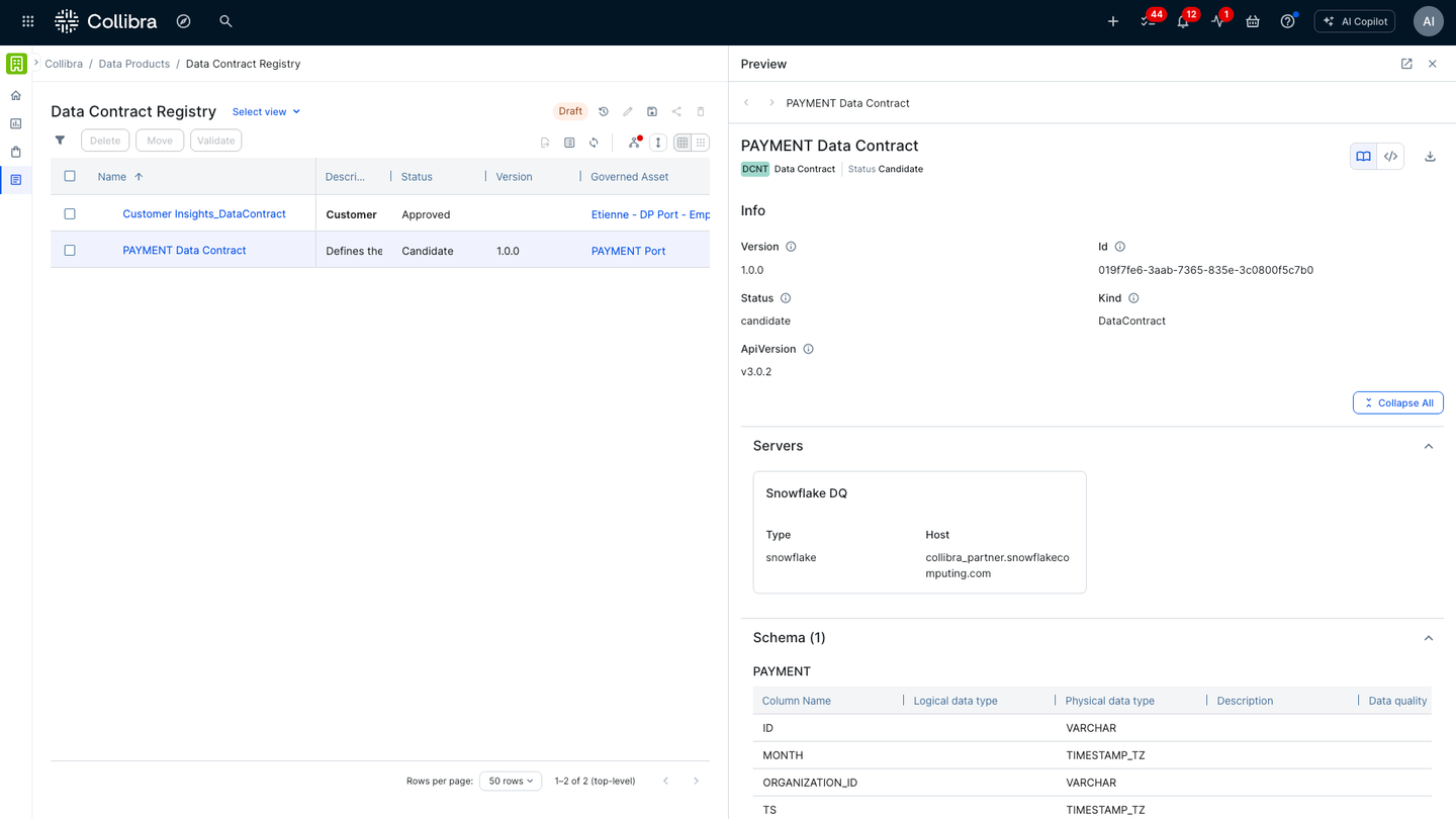 Define schema, quality and SLAs in one place.