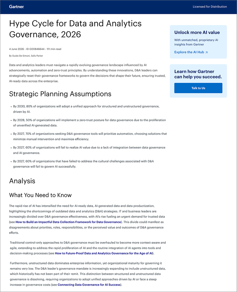 Gartner® Hype Cycle™ for Data and Analytics Governance, 2026 cover image