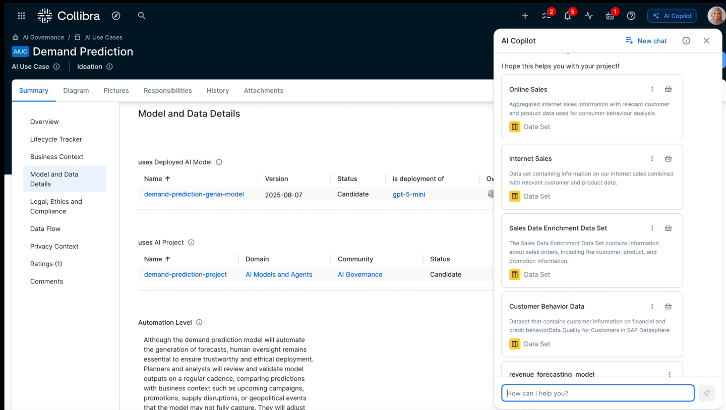 Data recommender suggests actionable datasets.