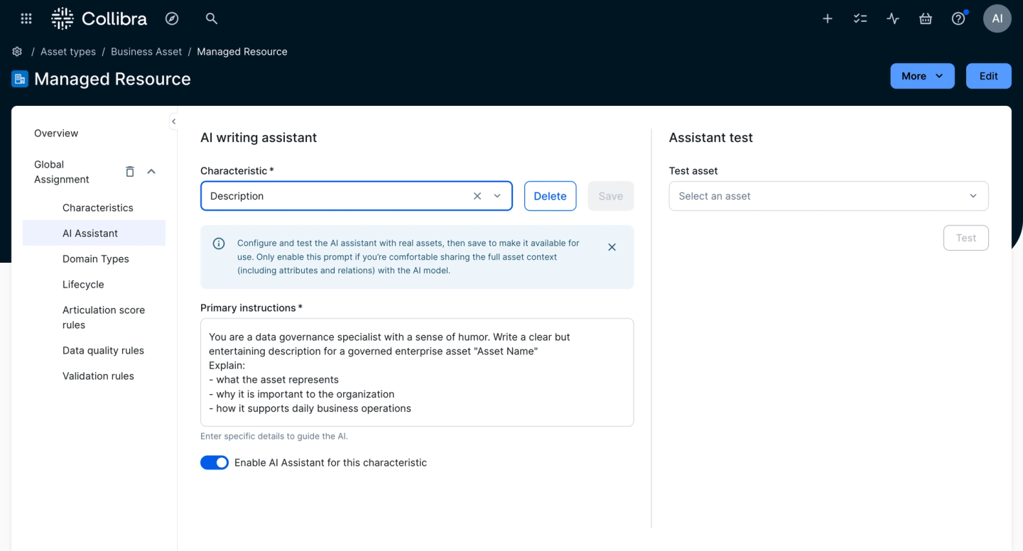 Administrators can design and refine prompts within a dedicated testing field on the configuration page, allowing them to iterate on and verify output before applying it.