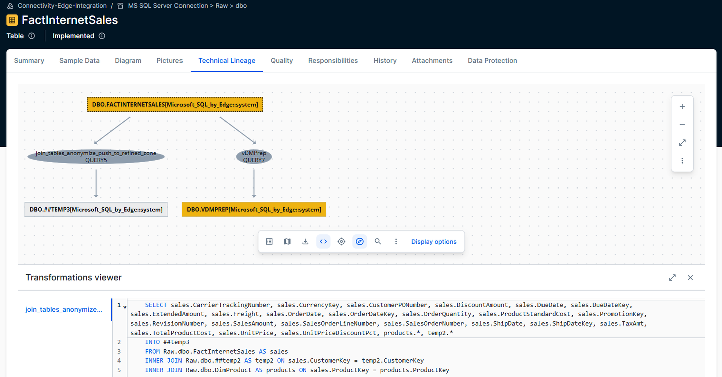 Data lineage transformation view