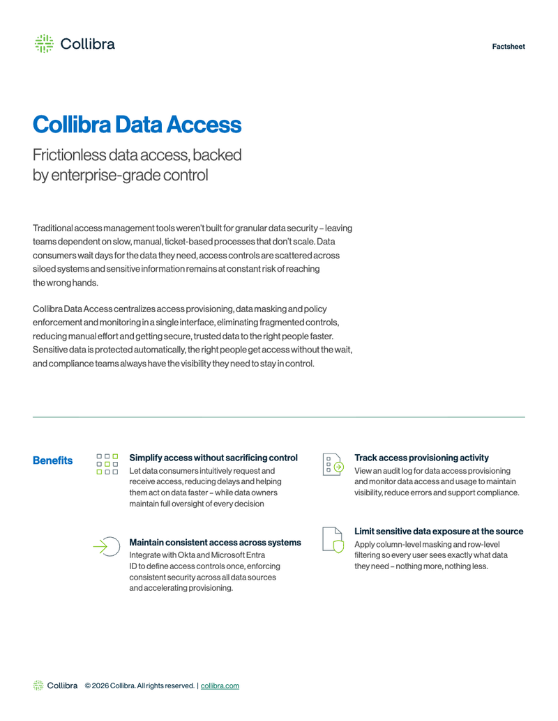 Collibra Data Access: Frictionless data access, backed by enterprise-grade control cover image