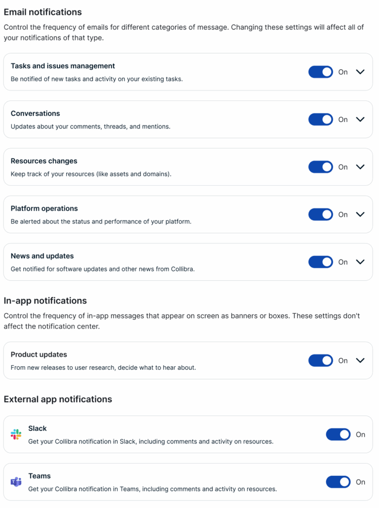 Within Notification Settings, personalize alerts by frequency, channel, and type to reduce communication overload