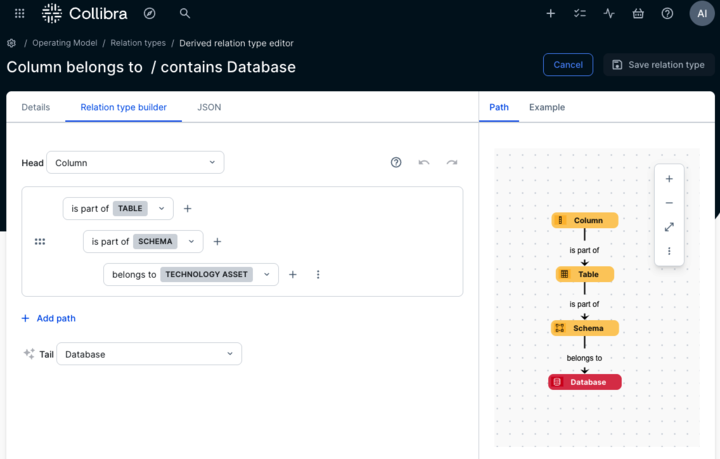 Derived relation type editor